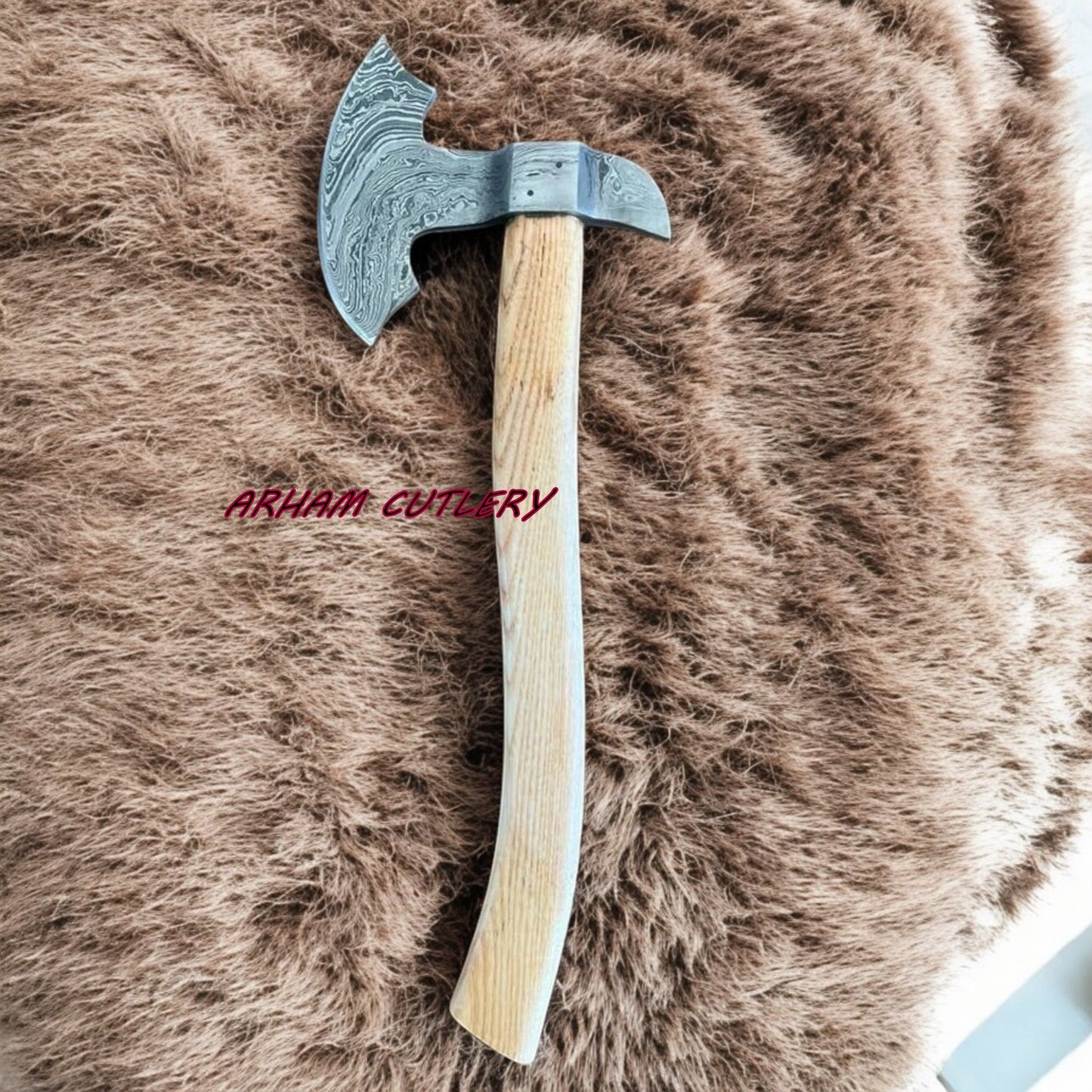 20” Handmade Damascus Steel Axe with Wood Handle & Leather Sheath | Arham Cutlery