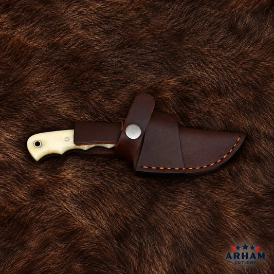 Bone Archcrest™ Damascus Hunting Knife – Natural Bone Handle Arham Cutlery