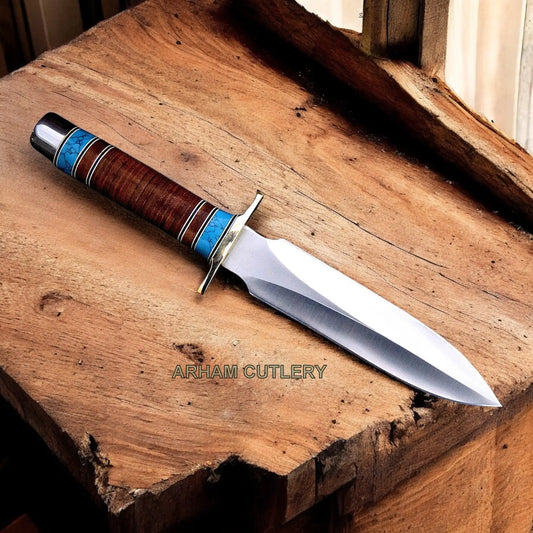 Viking Fork-Beard D2 Battle-Ready Dagger With Leather Sheath Arham Cutlery
