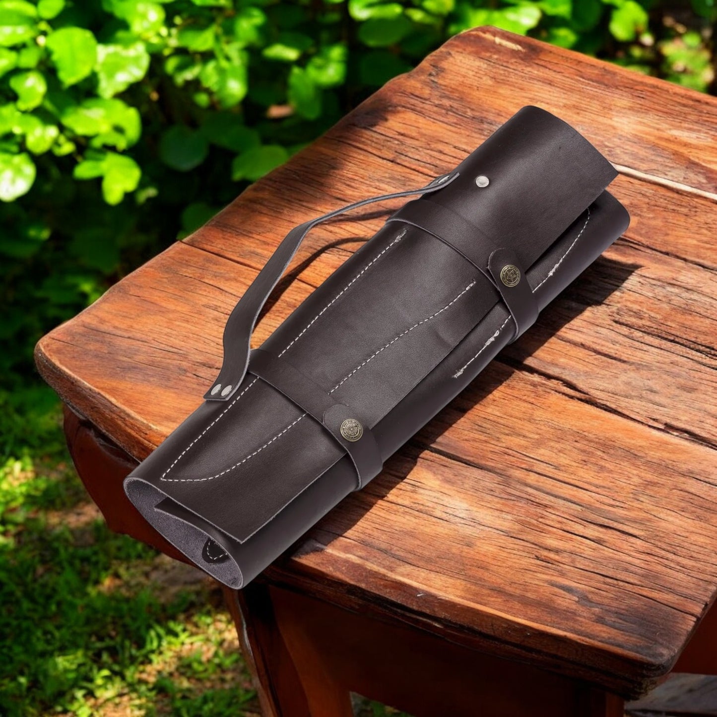 CUSTOM HANDMADE DAMASCUS 8 PCS CHEF SET WITH LEATHER ROLL KIT
