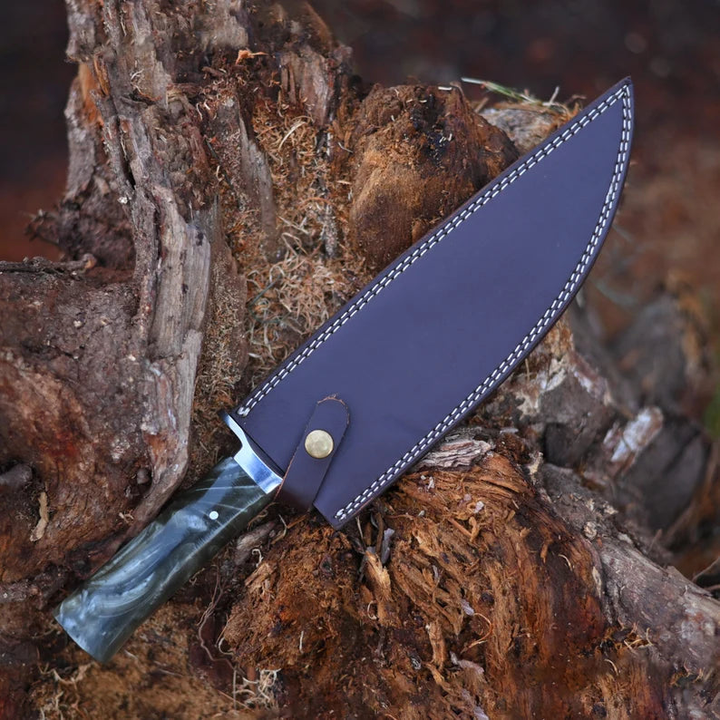 Handmade Stainless Steel Kitchen Knife With Resin Handle And Leather Sheath | Arham Cutlery Arham Cutlery