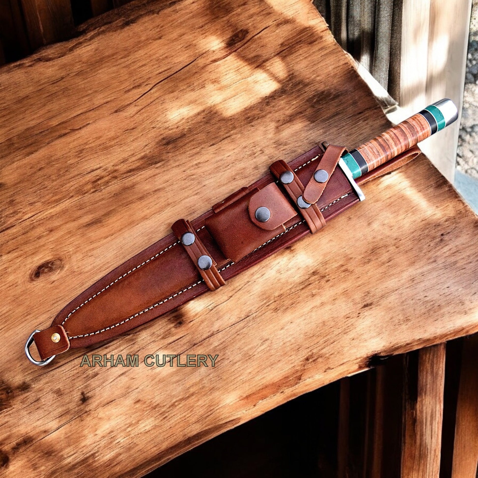 Viking Snake-in-the-Eye D2 Toothpick King Dagger With Leather Sheath
