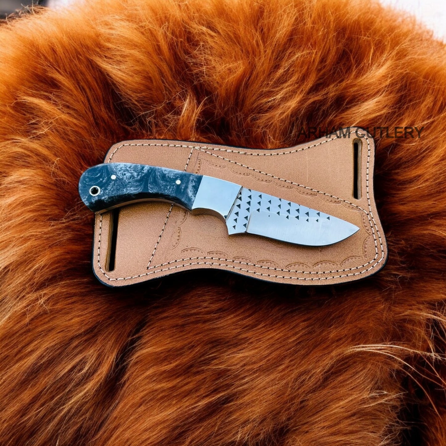 7" Hand Forged Ferrier Rasp File Knife With Pan Cake Leather Sheath
