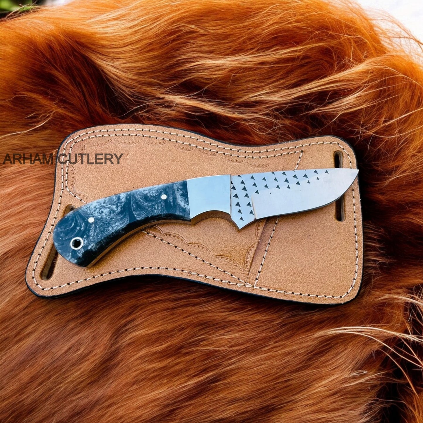 7" Hand Forged Ferrier Rasp File Knife With Pan Cake Leather Sheath