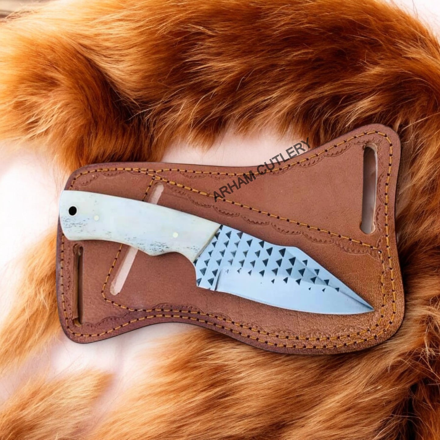 7" Handmade Ferrier Rasp File Knife With Pan Cake Leather Sheath Arham Cutlery