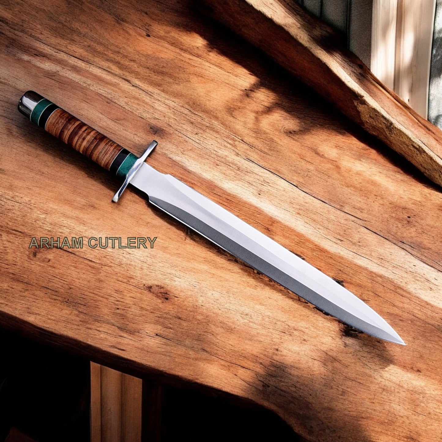 Viking Snake-in-the-Eye D2 Toothpick King Dagger With Leather Sheath