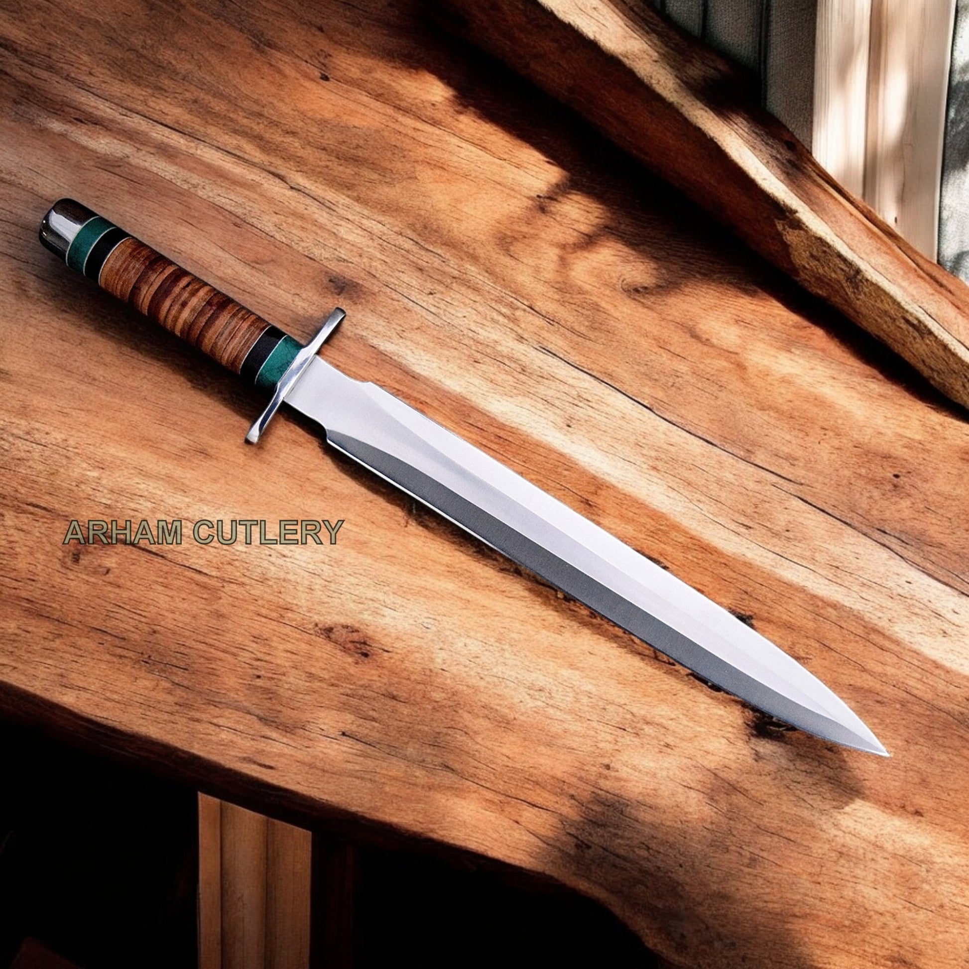 Viking Snake-in-the-Eye D2 Toothpick King Dagger With Leather Sheath