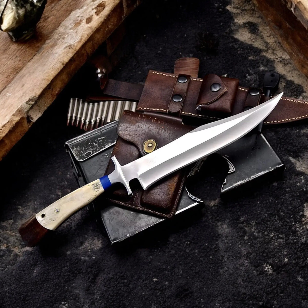Handmade Custom Camel Bone Large Western Bowie Hunting Camping-Knife
