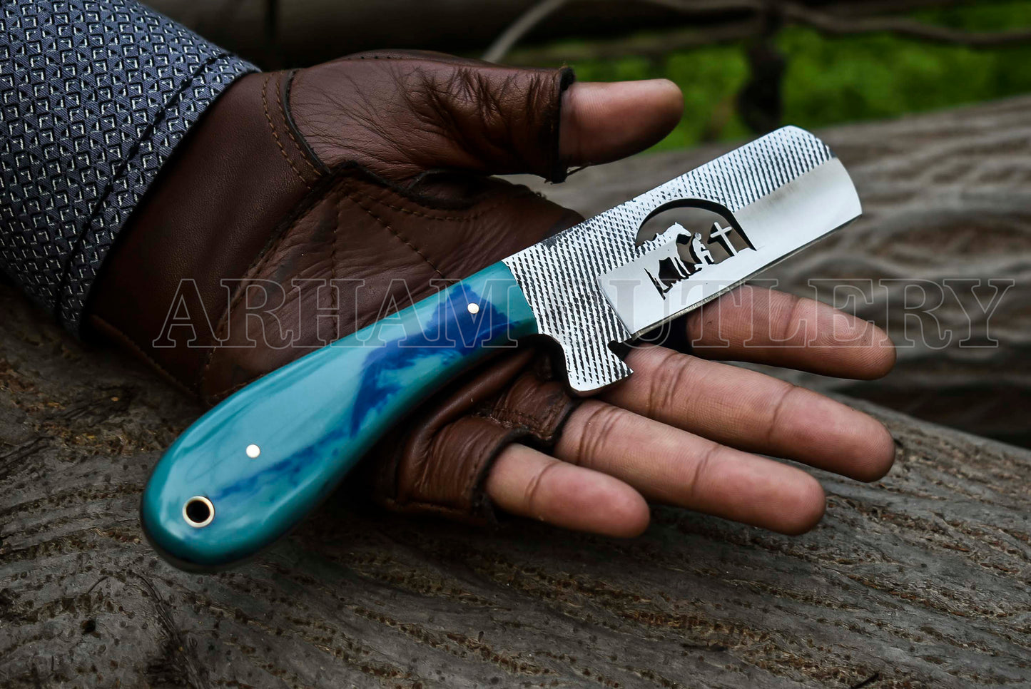 Cowboy Bull Cutter EDC Knife With Leath Sheath