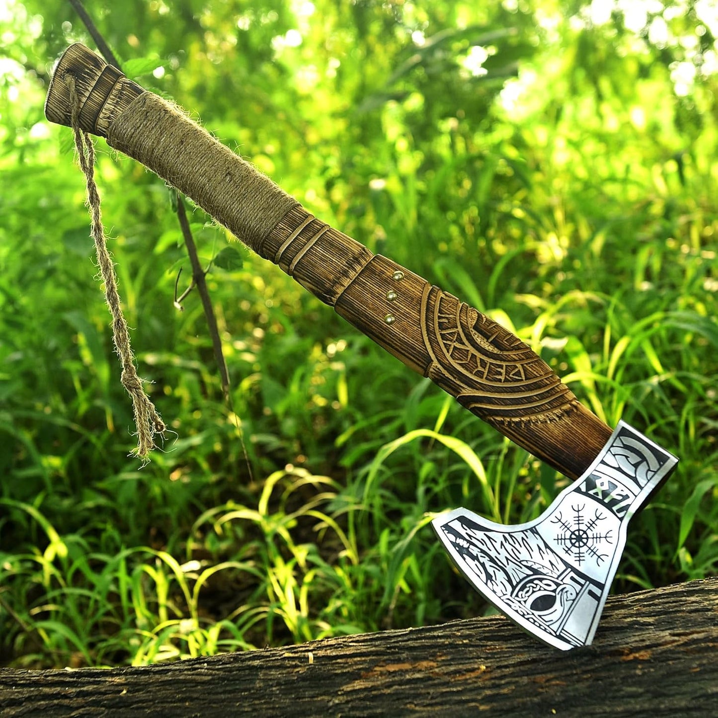 Viking Axe, Hatchet Axe, Tomahawk, Bearded Axe, Hand Forged High Carbon Steel Outddor Camping Axes with Leather Cover , Arham Cutlery