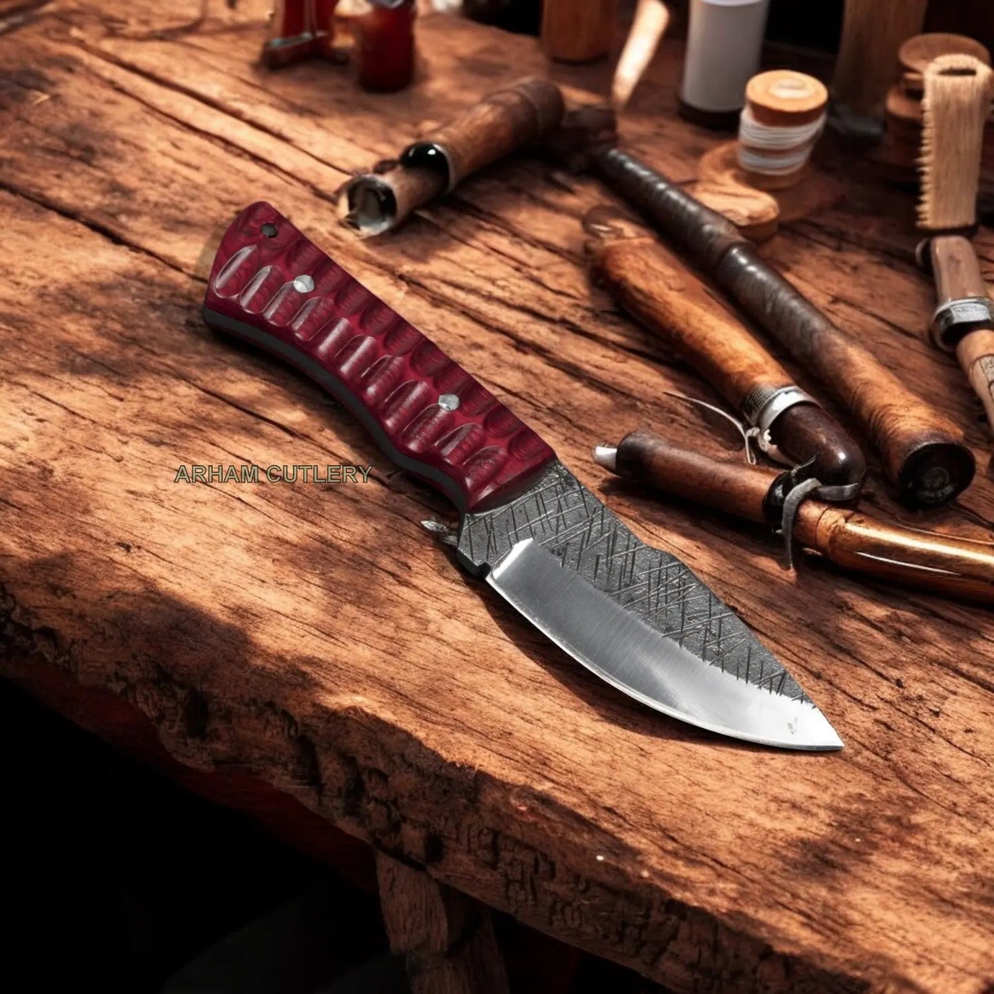 8" Handmade J2 Stainless Knife With Leather Sheath