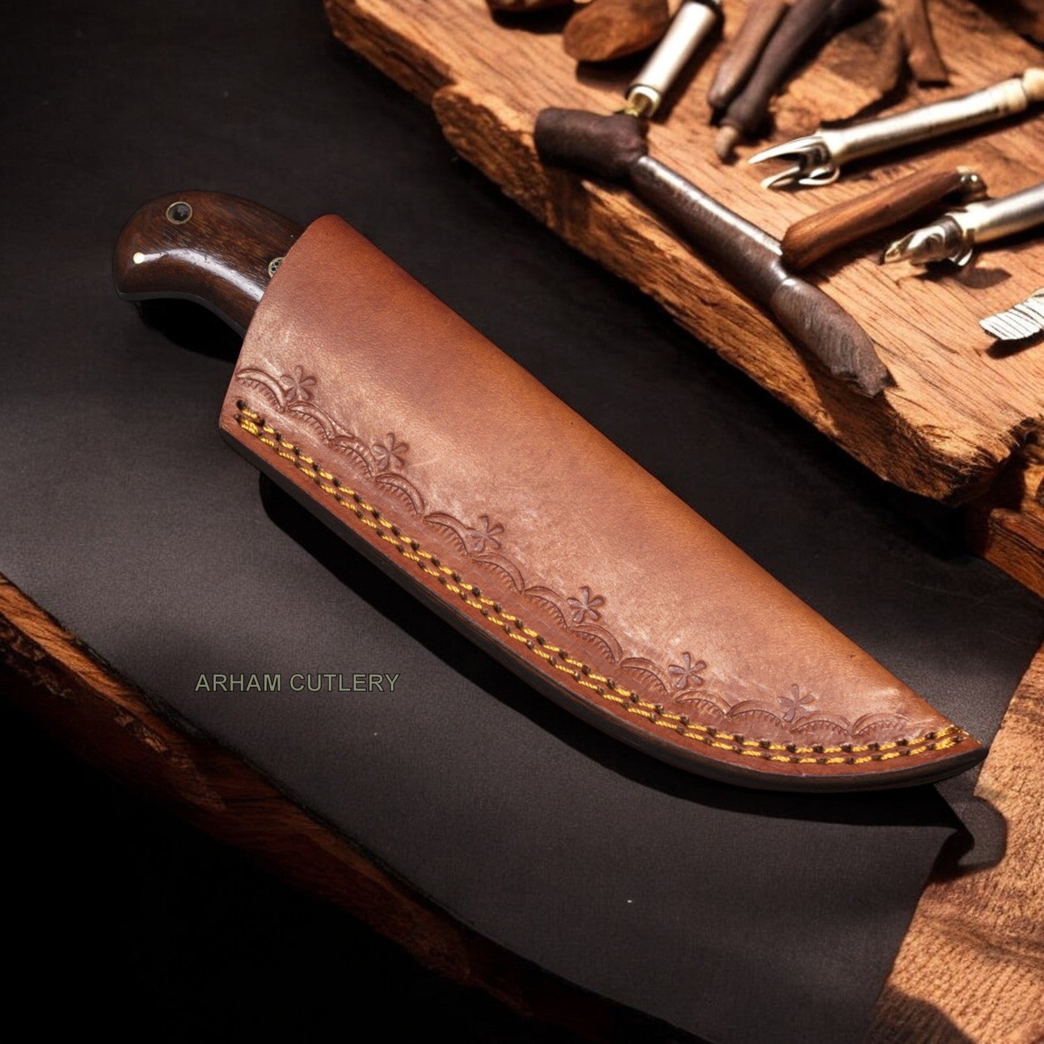 Handmade Damascus Steel Flat Grind Fixed Blade Knife
