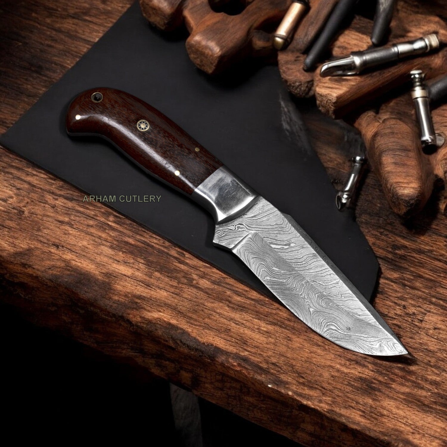 Handmade Damascus Steel Flat Grind Fixed Blade Knife