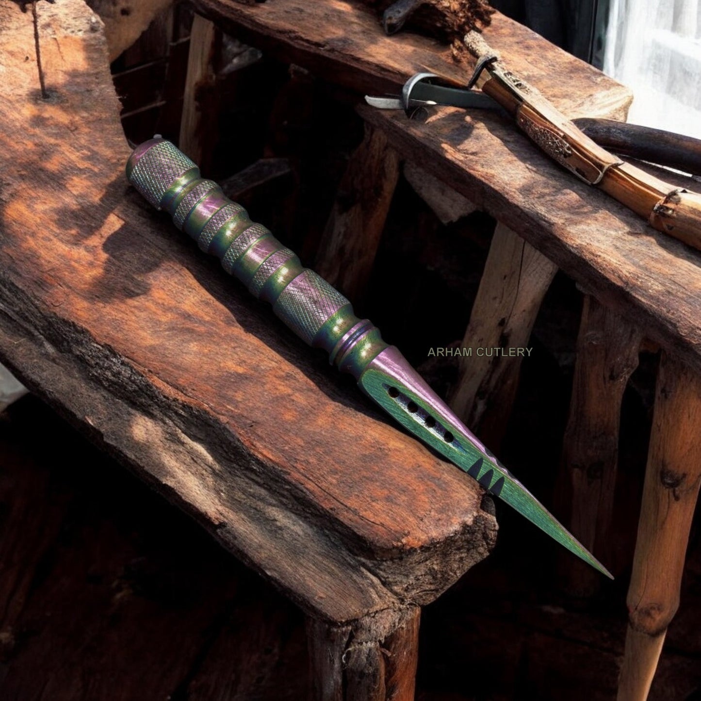 9" Kris Tri Dagger Knife With Leather Sheath