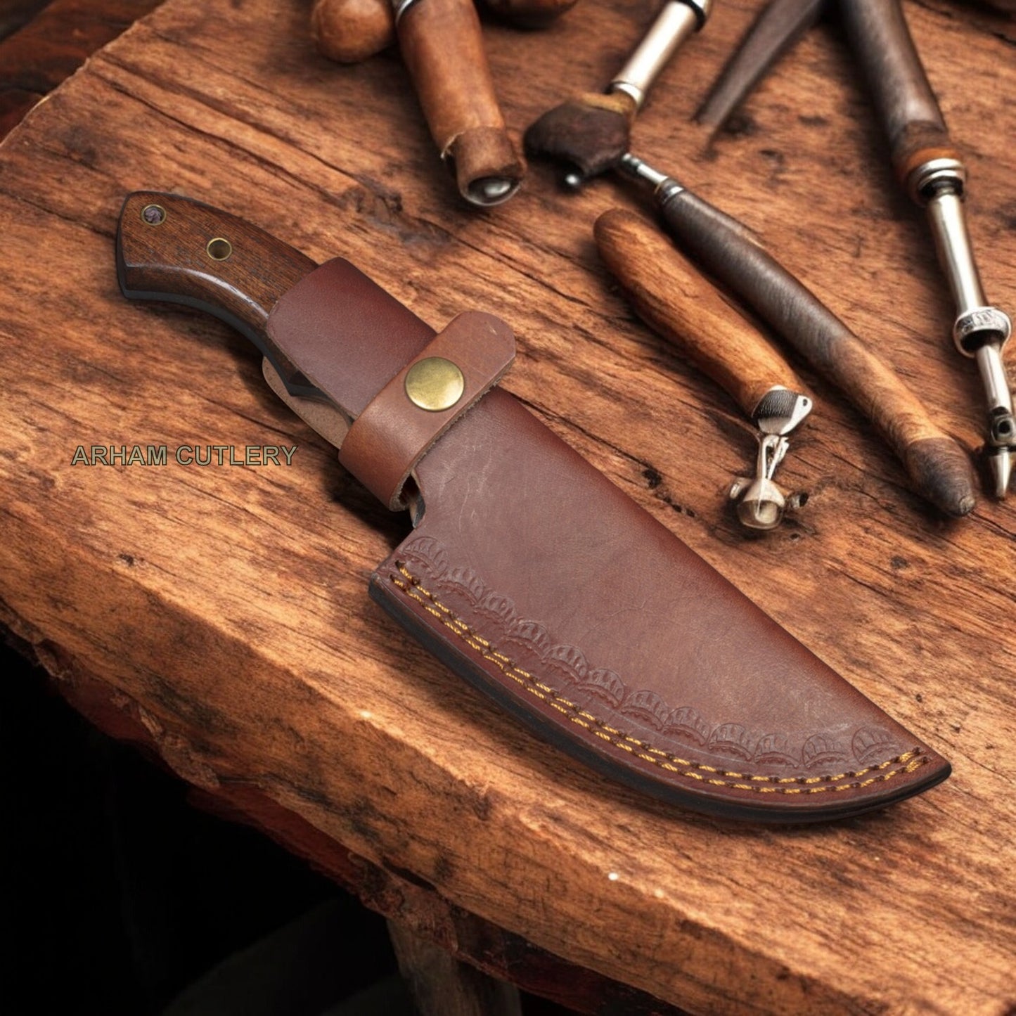 Damascus Steel 9.5" Rose Wood Tracker Knife