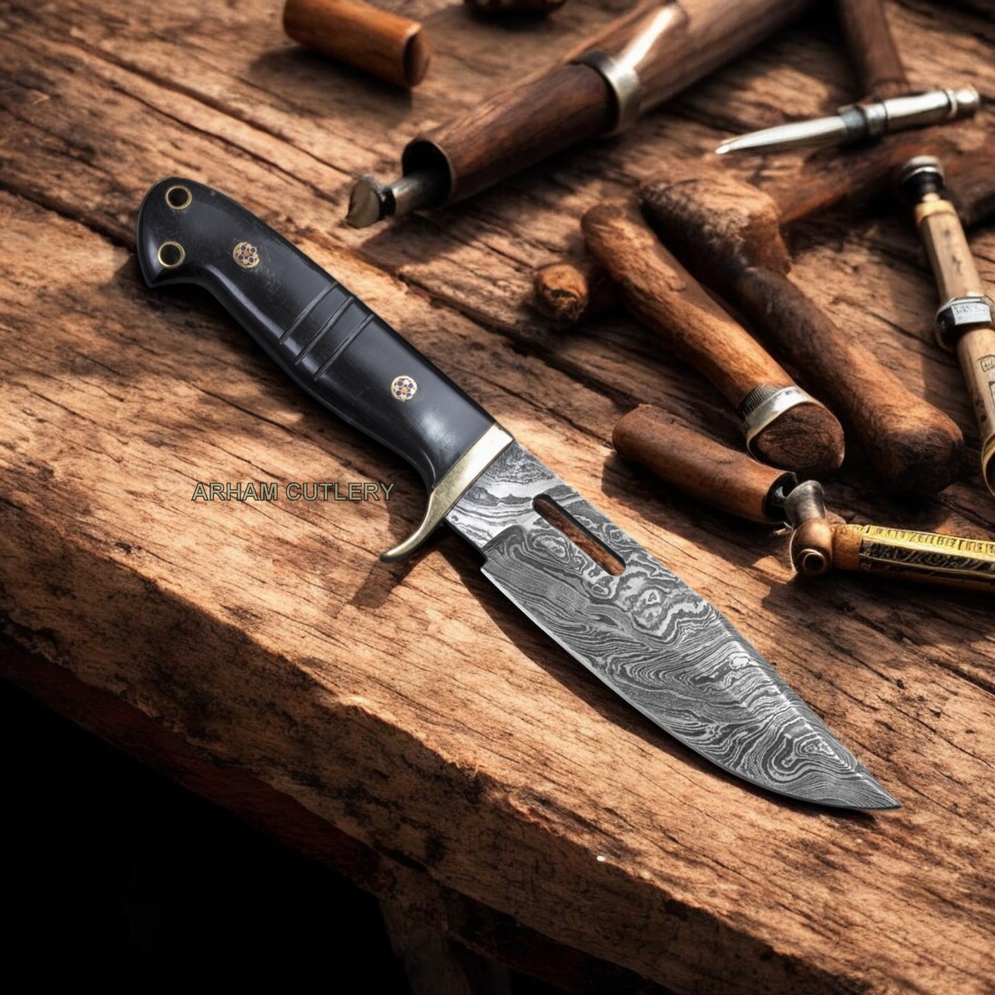 Hand Forged Damascus Steel Drop Point Hunter Knife