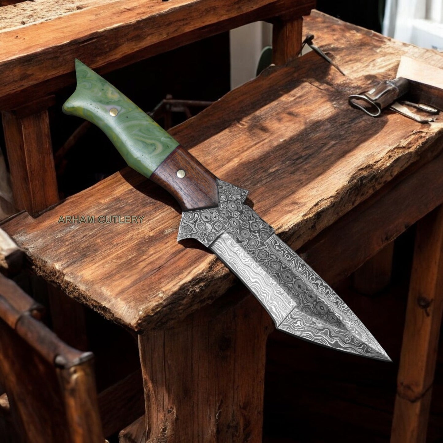 Camel Bone Hand Forged Damascus Steel Hunting Knife