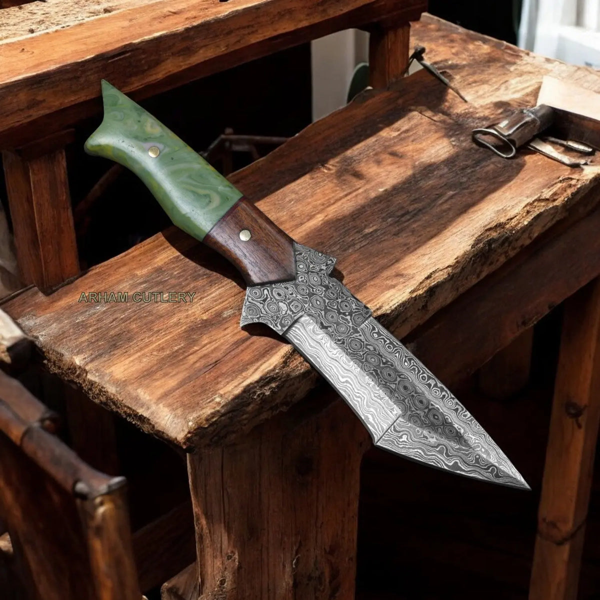 Camel Bone Hand Forged Damascus Steel Hunting Knife