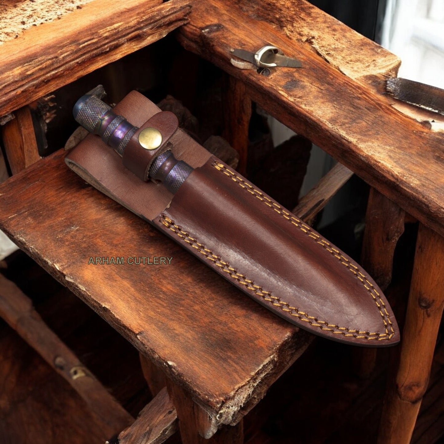 9" Kris Tri Dagger Knife With Leather Sheath