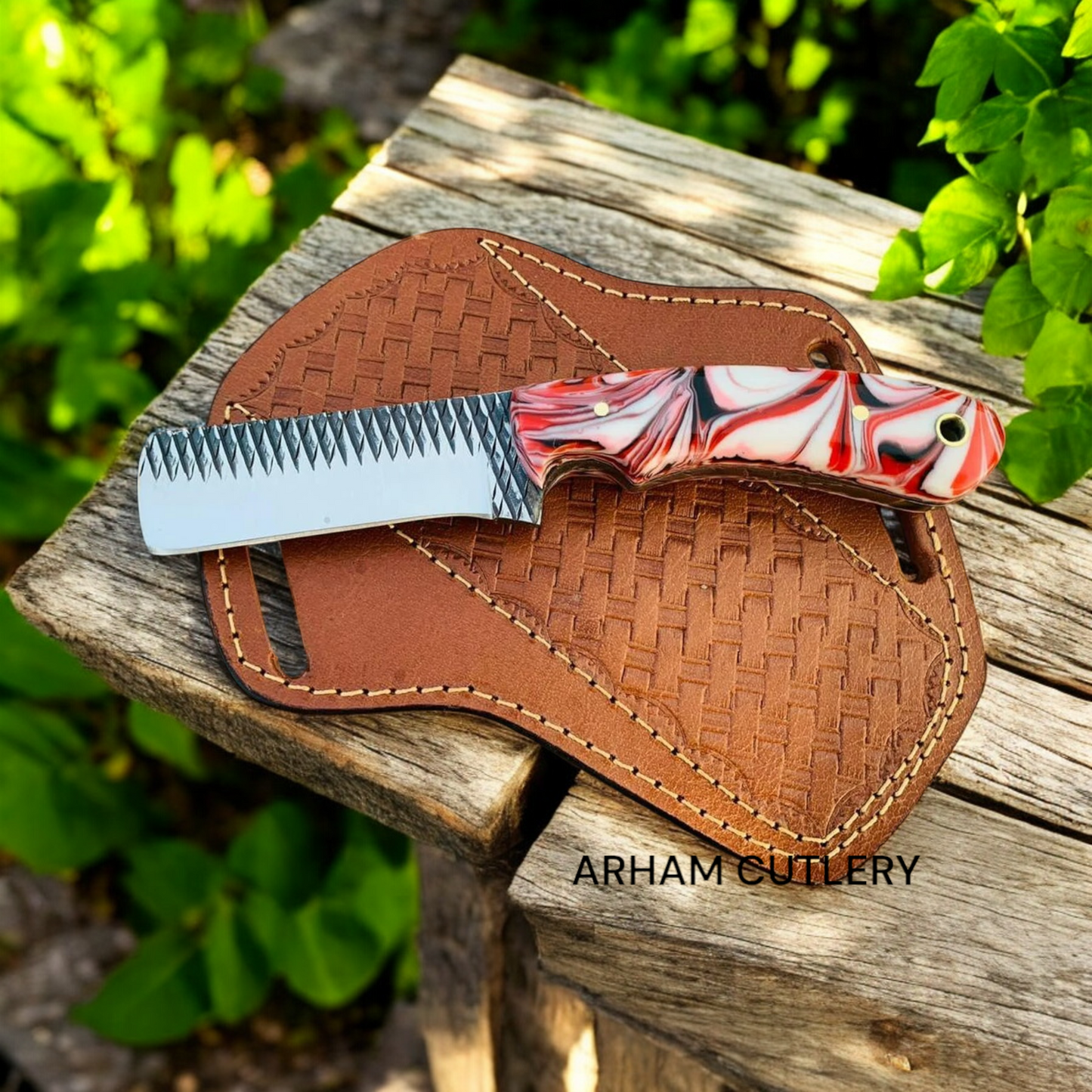 Handmade Cowboy Bull Cutter EDC Knife With Leather Sheath