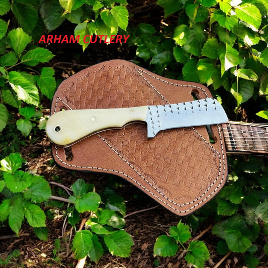 Camel Bone Ferrier Rasp File Knife With Leather Sheath