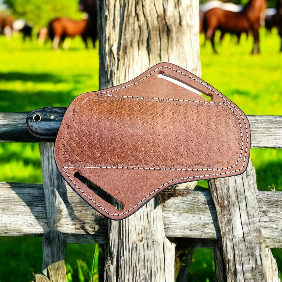 Western Style Handmade Cowboy Bull Cutter EDC Knife With Leather Sheath