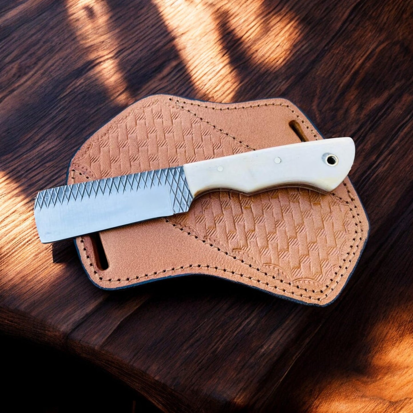Camel Bone Hoof Rasp Handmade Knife With Leather Sheath