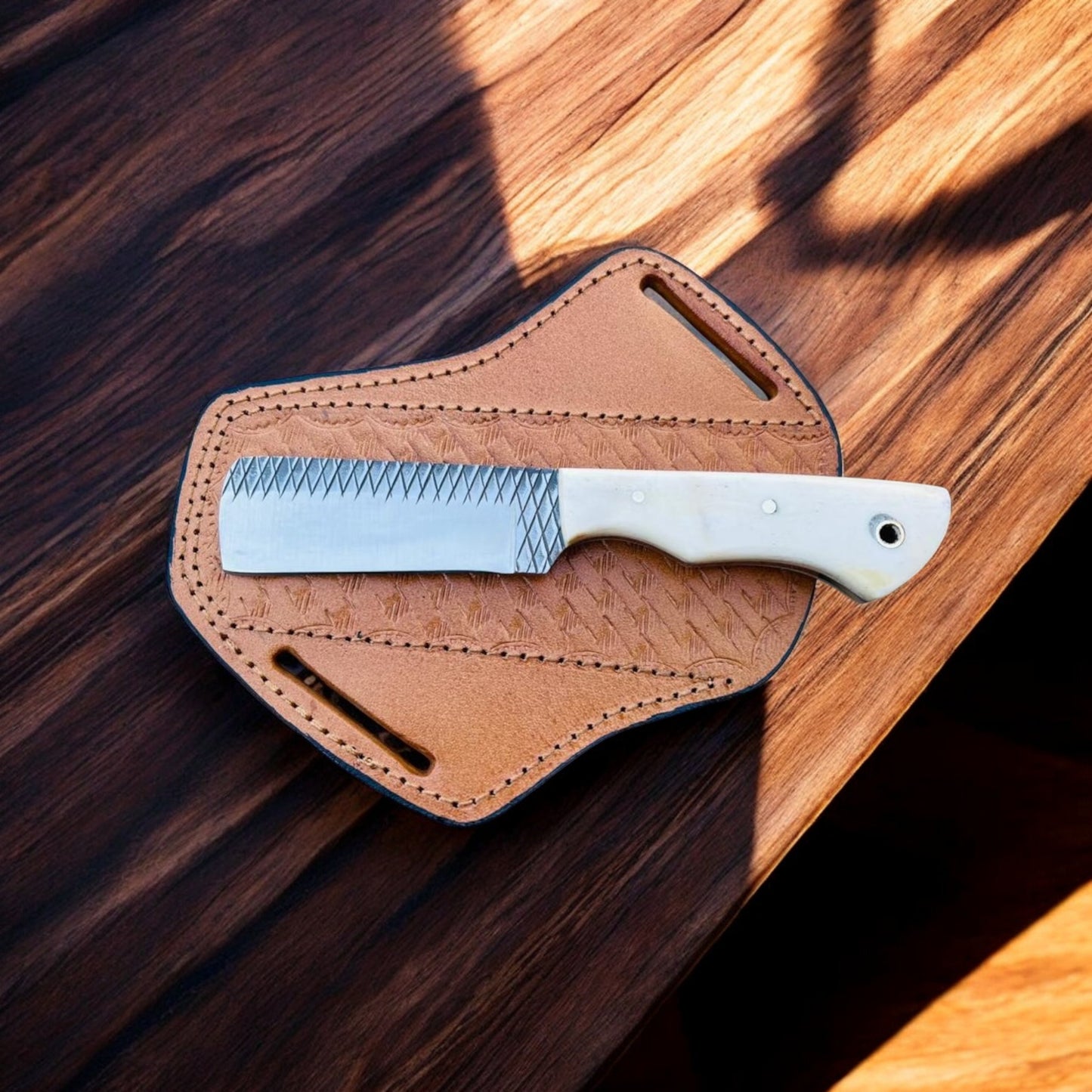Camel Bone Hoof Rasp Handmade Knife With Leather Sheath