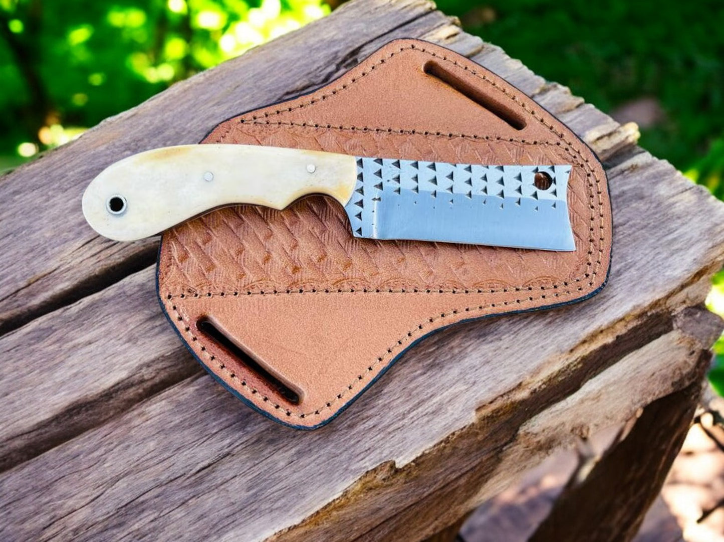Ferrier Rasp File Knife With Camel Bone Scales and Leather Sheath