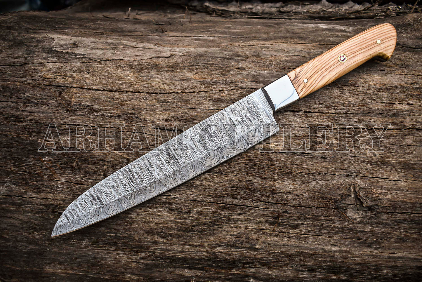Handmade Kitchen Knife Set , Damascus Steel 5 PCS Hand Forged Chef Knife Set With Leather Roll Kit