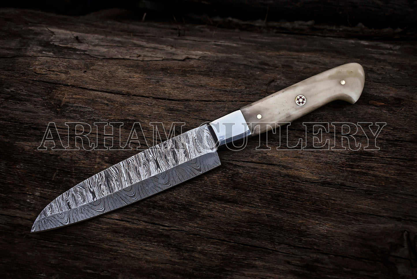 Handmade Damascus Steel Camel Bone Kitchen Knife Chef Set