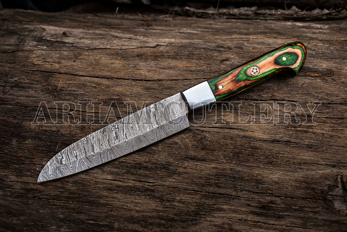 Custom Made Damascus Steel Kitchen Knife Set With Leather Roll Kit
