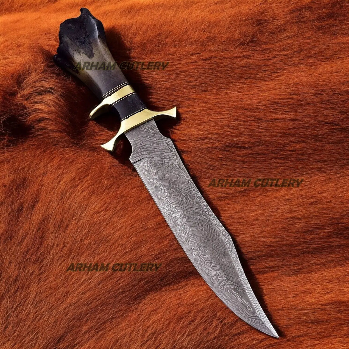 Custom Handmade Damascus Steel Black Legender Bowie Knife With Leather Sheath