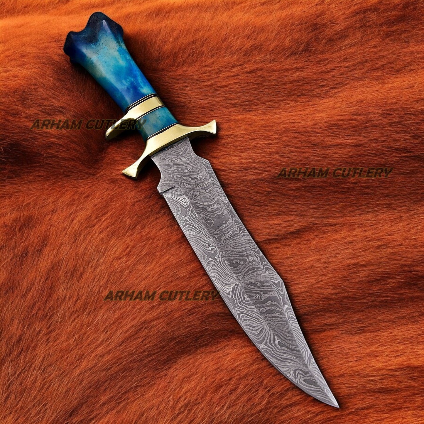 Custom Handmade Damascus Steel Legender Bowie Knife With Leather Sheath