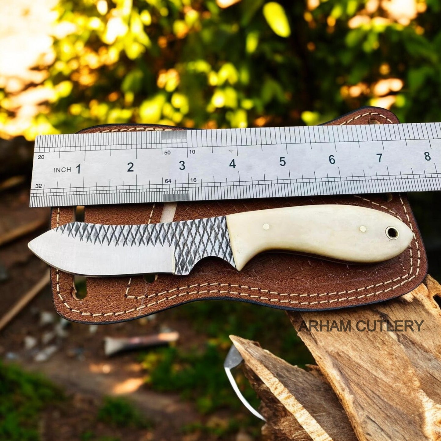 Custom Made Rasp File Knife With Pancake Leather Sheath