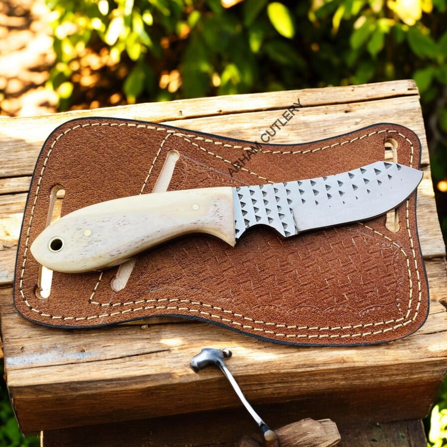 Custom Made Rasp File Knife With Pancake Leather Sheath