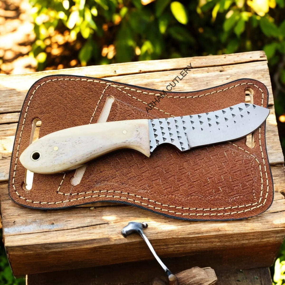 Custom Made Rasp File Knife With Pancake Leather Sheath