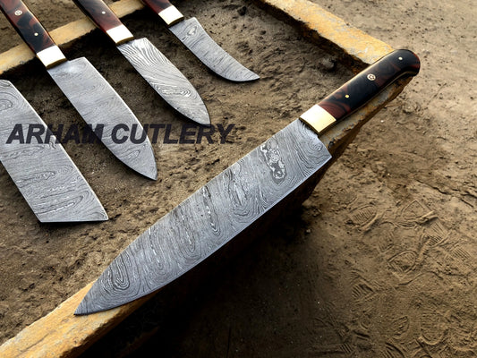 Handmade Damascus Steel Kitchen Knife Set of 5 With Leather Roll Kit , Best Outdoor Set , Arham Cutlery Arham Cutlery