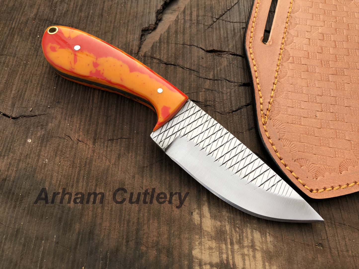 Ferrier rasp file Skinning knife With Cross Draw Leather Sheath , Arham Cutlery