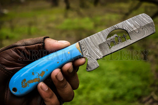 Cow Boy Knife Bull Cutter Knife EDC Praying Cowboy Knife Damascus Steel - Arham Cutlery