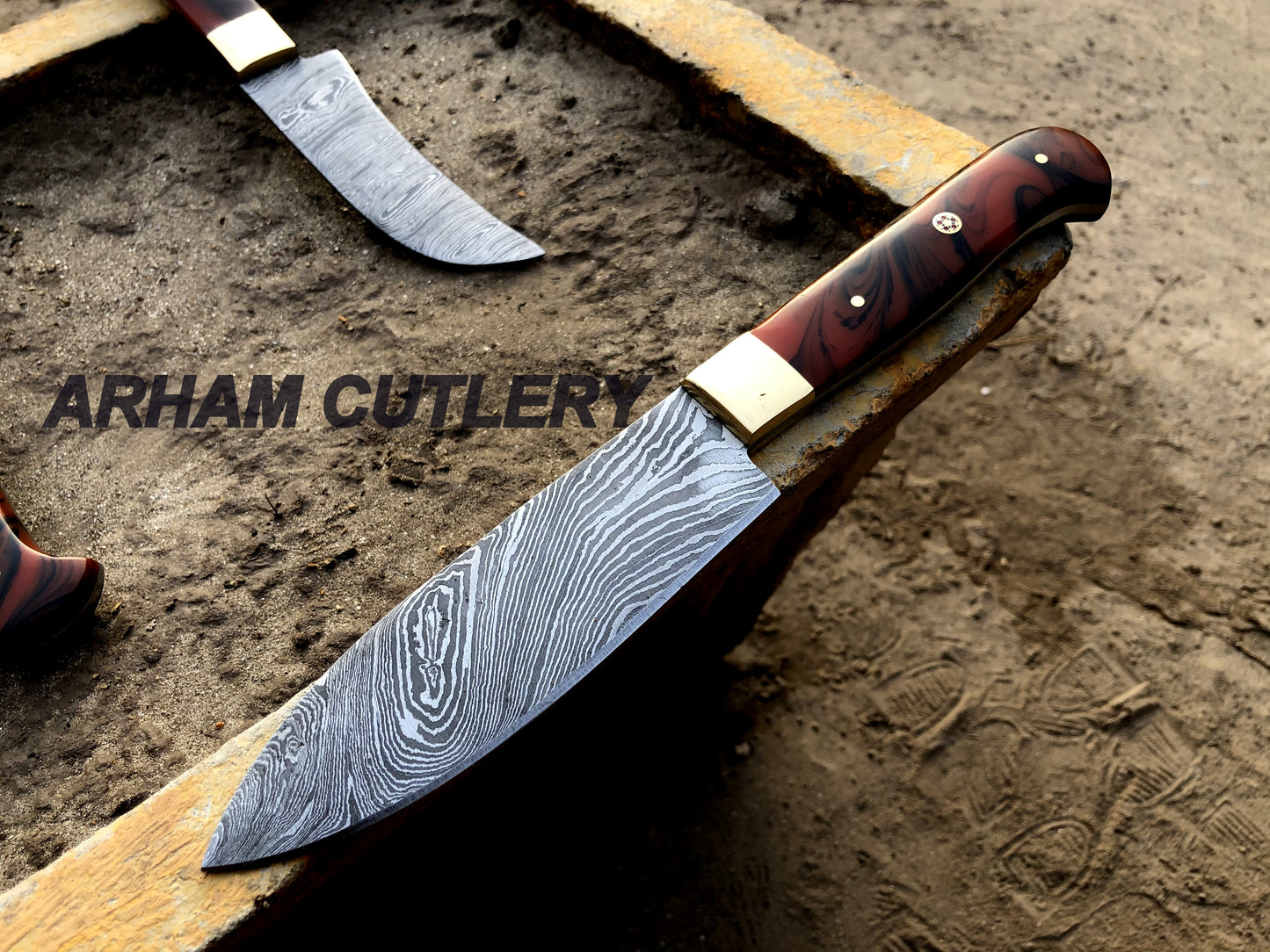 Handmade Damascus Steel Kitchen Knife Set of 5 With Leather Roll Kit , Best Outdoor Set , Arham Cutlery