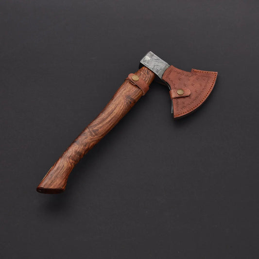 Custom Hand Forged Damascus Steel Axe With Leather Sheath Arham Cutlery