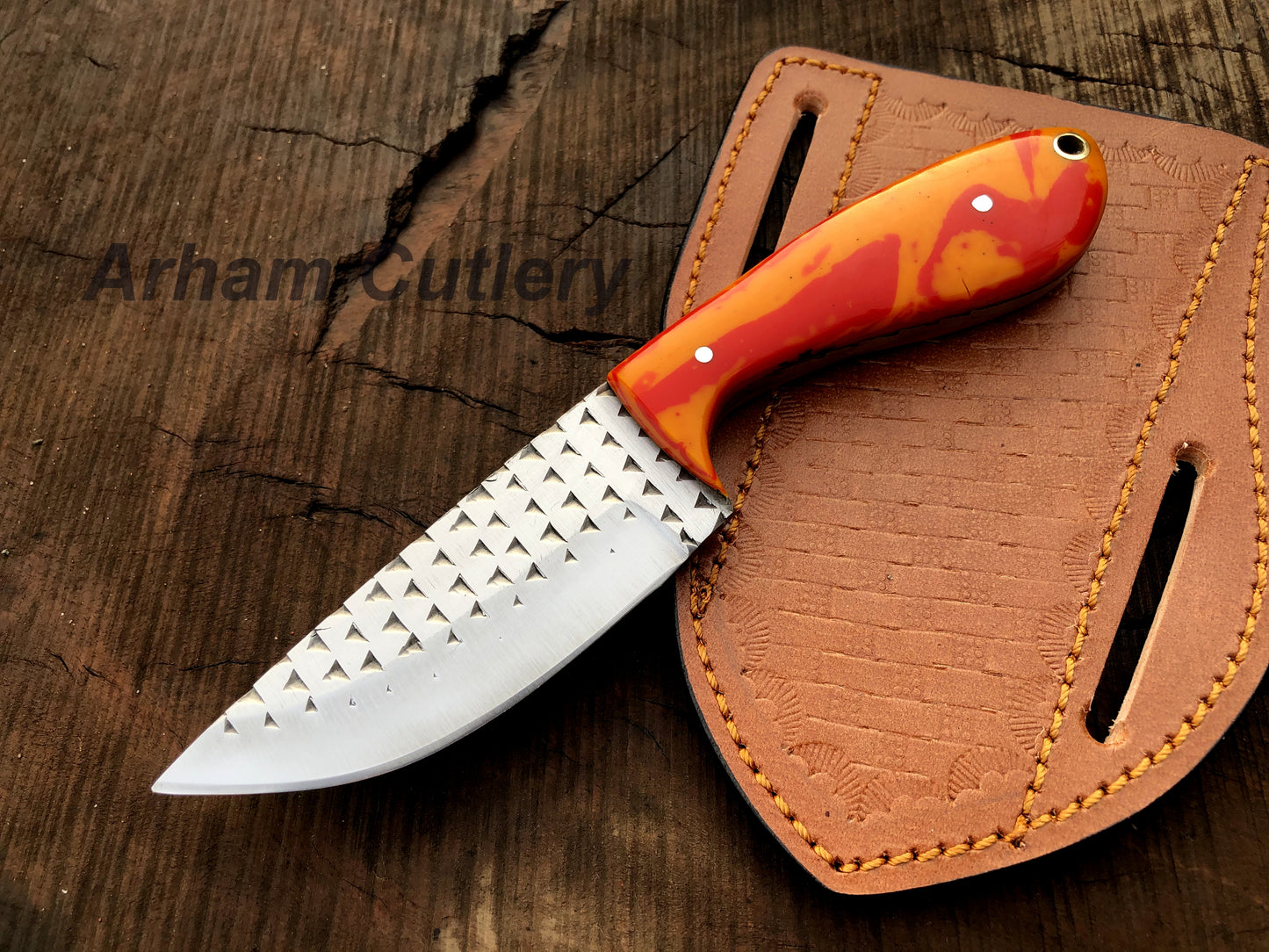 Ferrier rasp file Skinning knife With Cross Draw Leather Sheath , Arham Cutlery