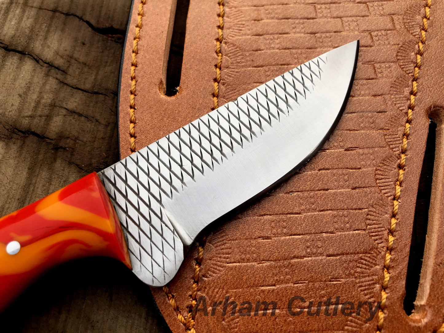 Custom Made Ferrier Rasp File Skinning Knife With Cross Draw Leather Sheath , Arham Cutlery