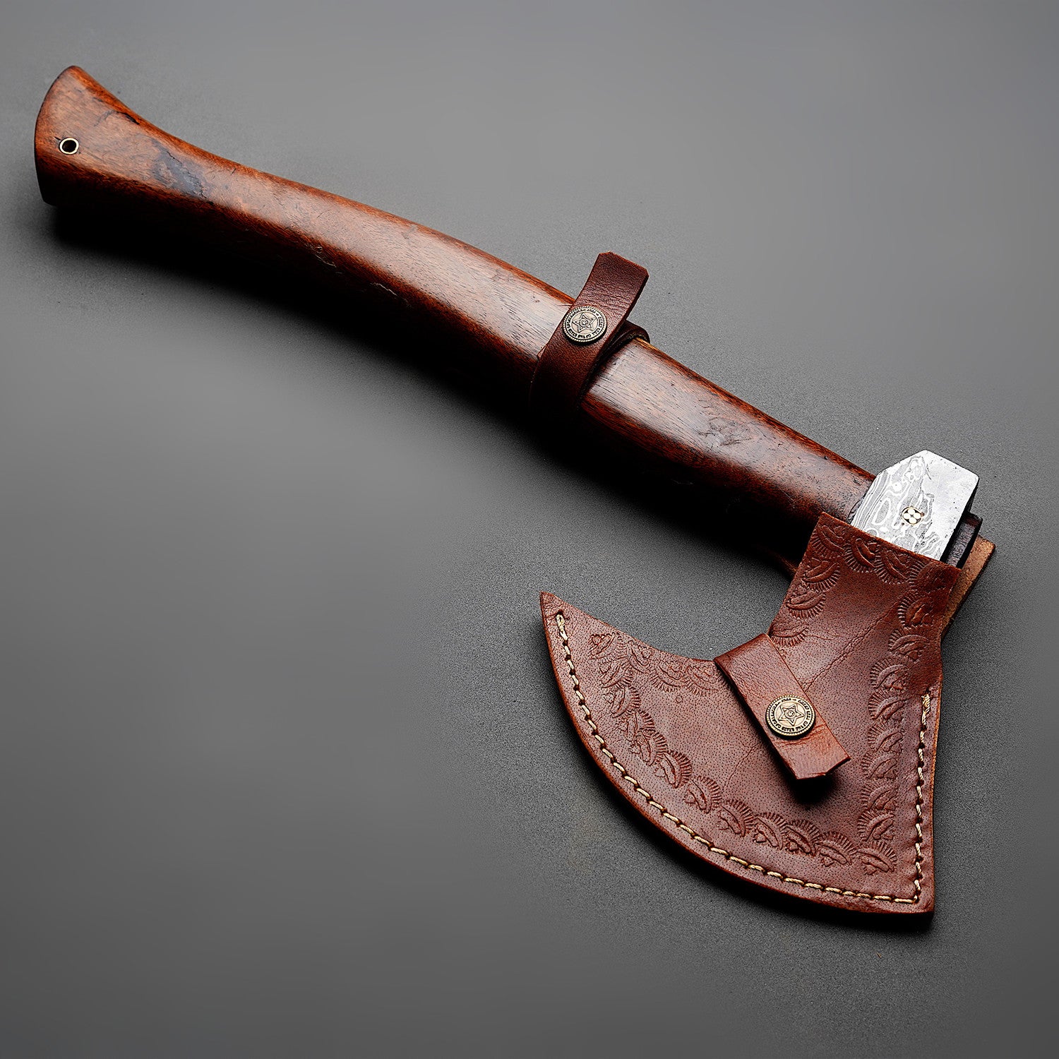 Handforged Damascus Steel Axe With Leather Sheath Arham Cutlery