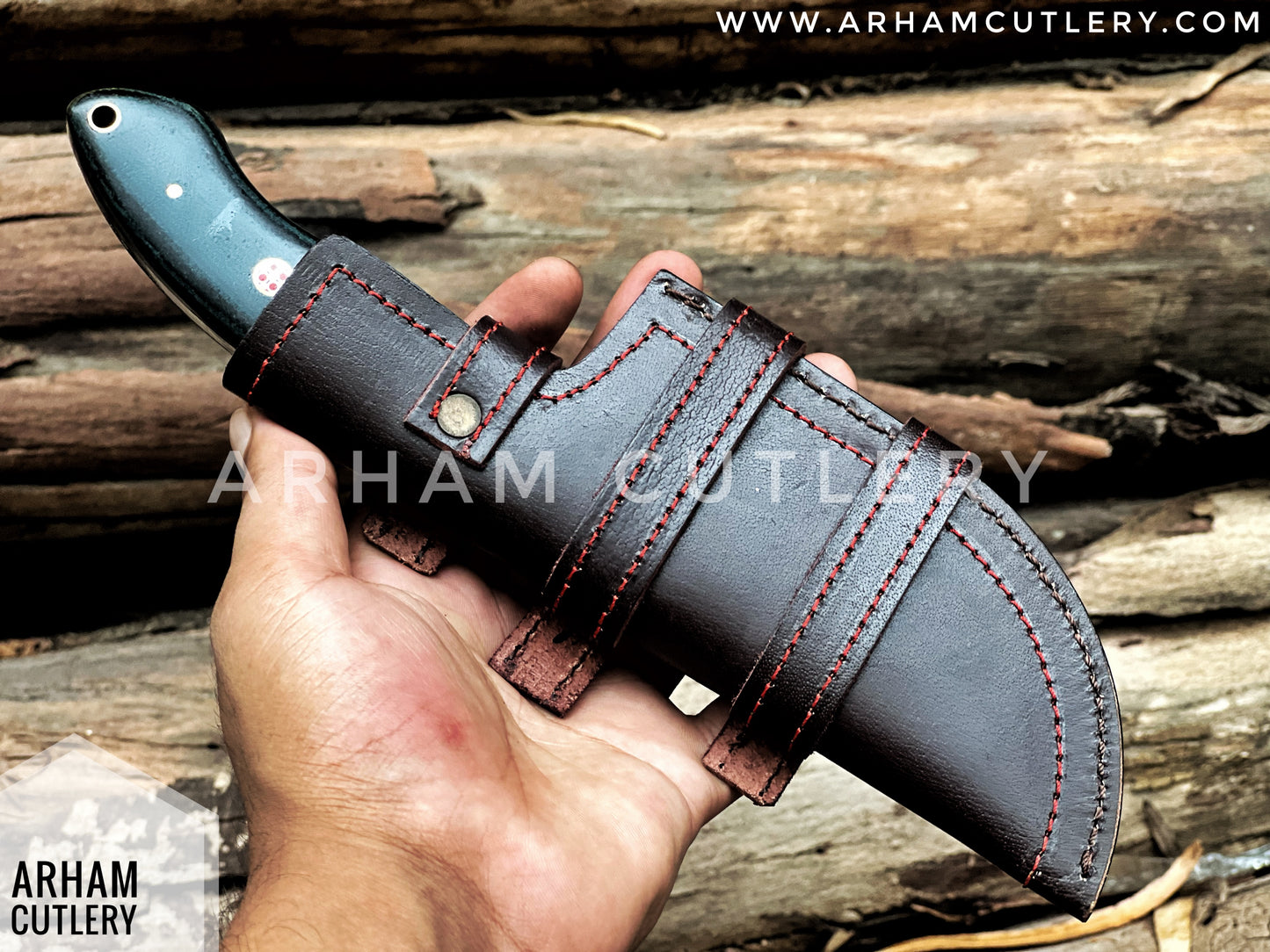 Handcrafted Damascus Steel Tracker Knife - Micarta Handle & Leather Sheath