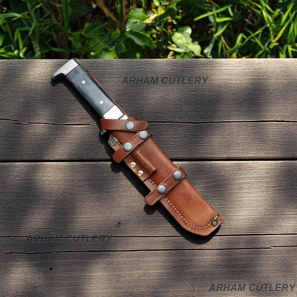 D2 Yoshimitsu Bone Tanto Fighter Knife With Leather Sheath Arham Cutlery
