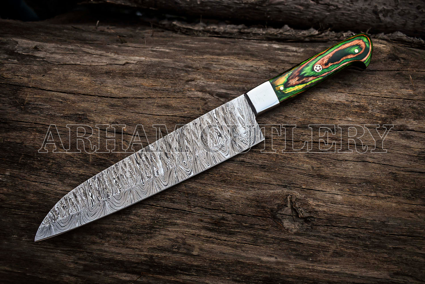 Custom Made Damascus Steel Kitchen Knife Set With Leather Roll Kit