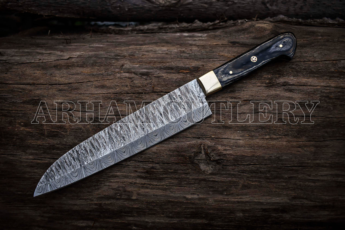 Damascus Steel 5 Pcs Kitchen Knife Chef Set With Leather Roll Kit