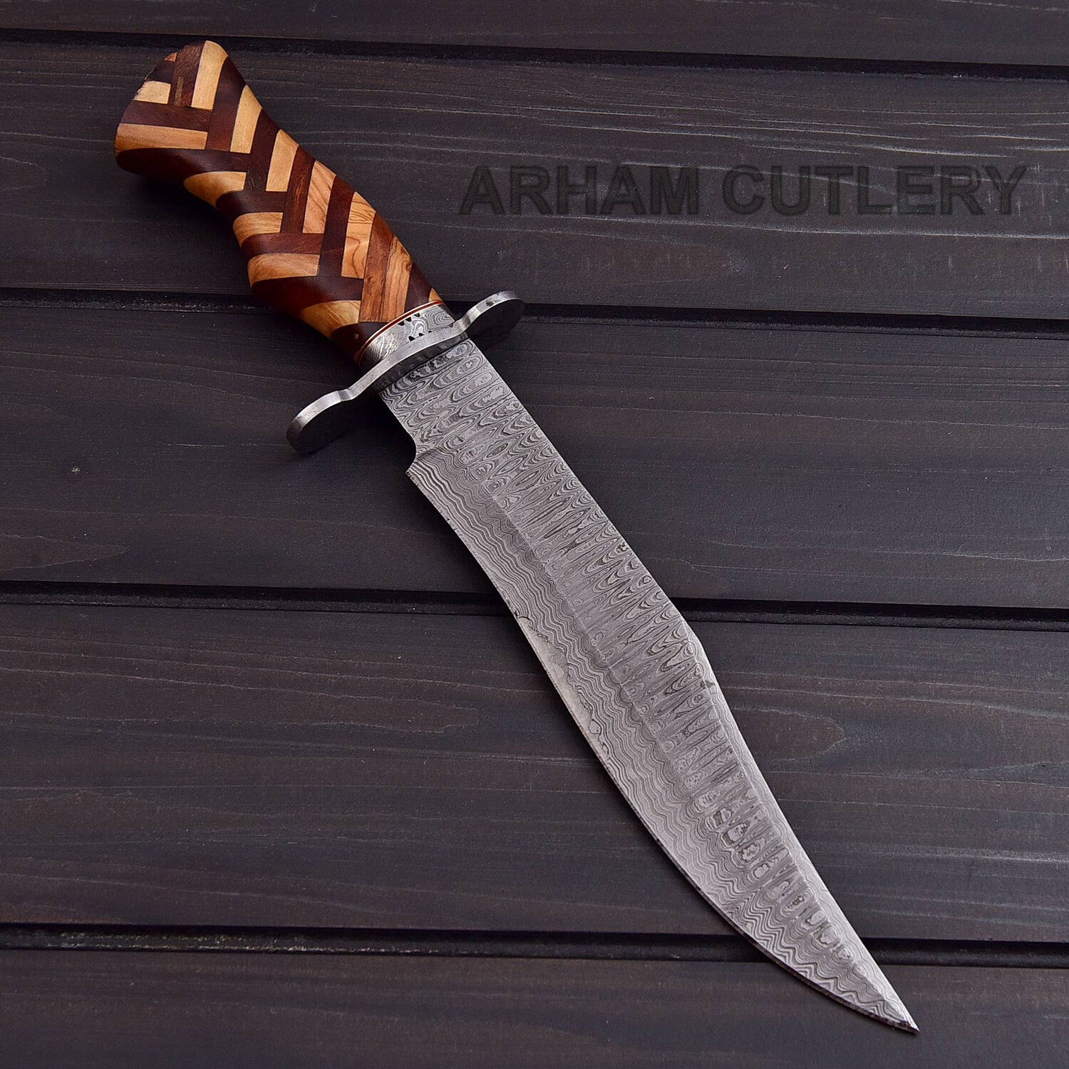 Damascus Steel Knife With Wooden Scales Arham Cutlery